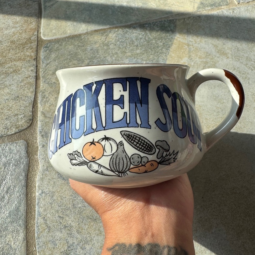 Vintage Stoneware Chicken Soup Mug Crock Korea Cottagecore Farmhouse 2.75"x4.5"